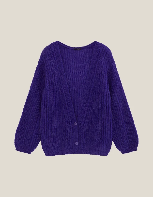 TIM  - Cardigan purple tricot à encolure V profonde