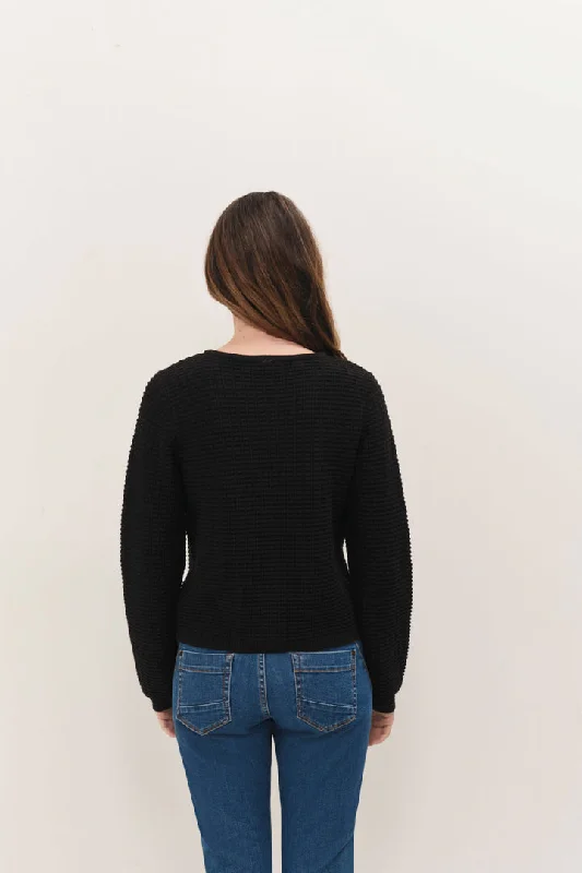 TINOS  - Cardigan zippé noir tricot fantaisie