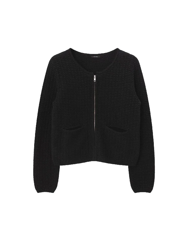 TINOS  - Cardigan zippé noir tricot fantaisie