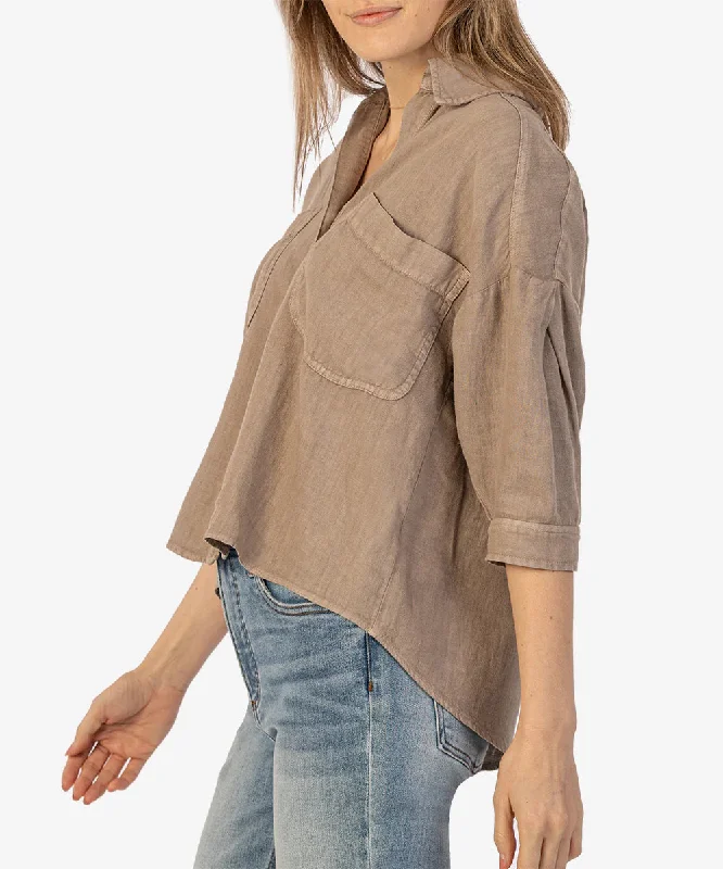 Zuma Drop Shoulder Crop Button Down (Stone)