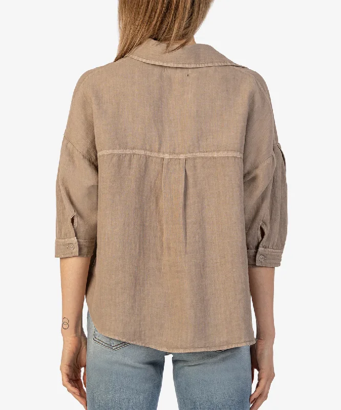 Zuma Drop Shoulder Crop Button Down (Stone)