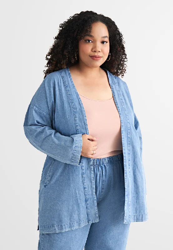 Deena Oversized Denim Kimono Outer - Light Blue