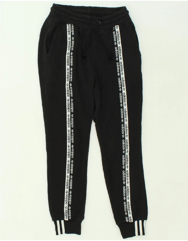 ADIDAS Womens Graphic Tracksuit Trousers Joggers UK 6 XS Black Cotton