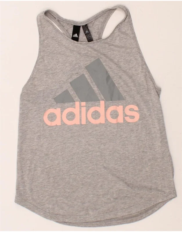 ADIDAS Womens Graphic Vest Top UK 10 Small Grey Polyester