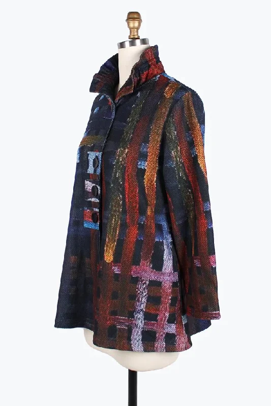 Damee Paint Stroke Plaid Button Patch Coat 4819-MLT