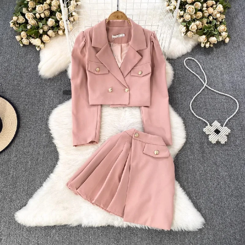 Fashion suit for women short jacket two-piece set, A-line pleated skirt      S4082