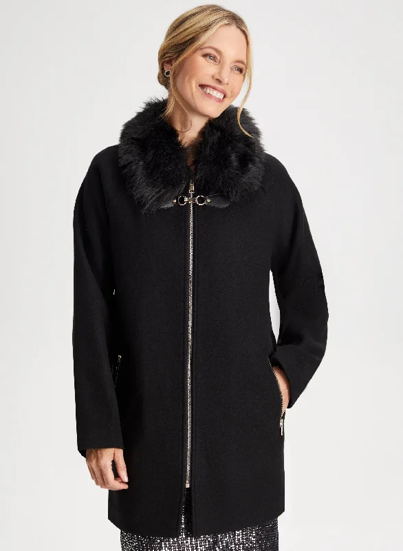 Faux Fur Wool Blend Coat