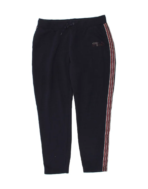 FILA Womens Graphic Tracksuit Trousers UK 20 2XL Navy Blue Cotton