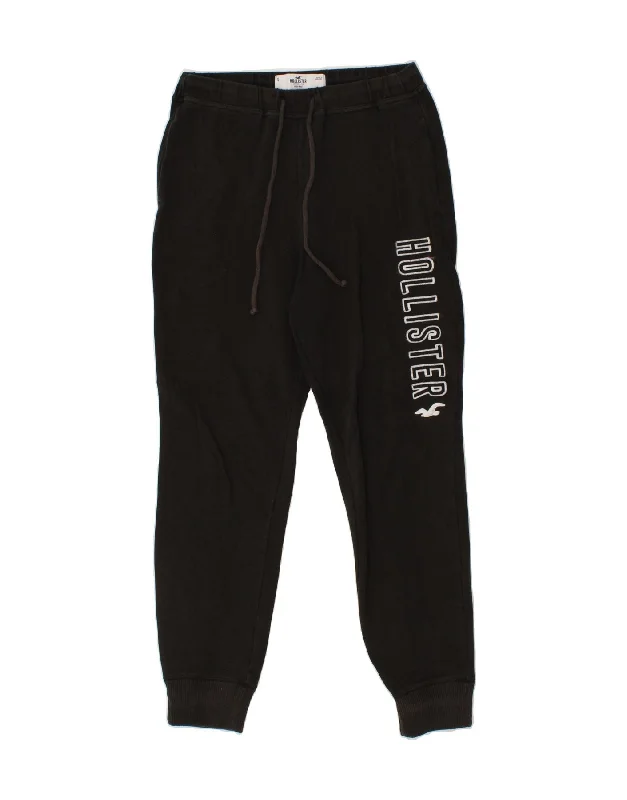 HOLLISTER Womens Graphic Tracksuit Trousers Joggers UK 10 Small Black