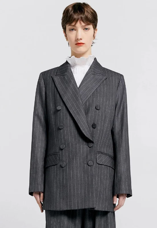 Kyoto Double Breasted Jacket - Charcoal Pinstripe