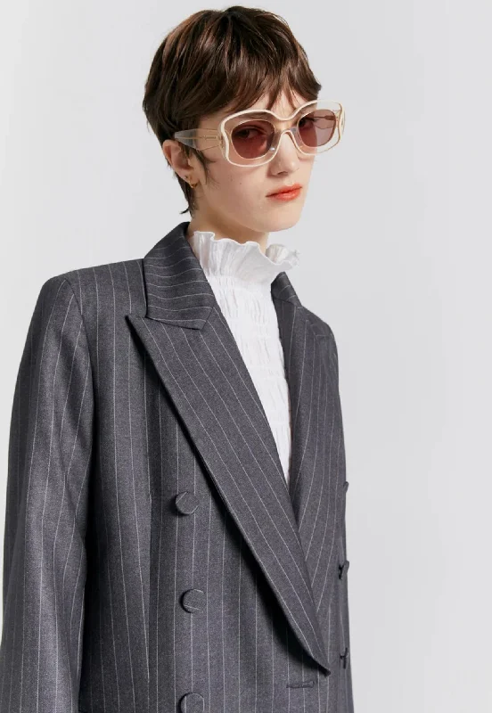 Kyoto Double Breasted Jacket - Charcoal Pinstripe