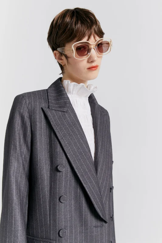 Karen Walker Kyoto Double Breasted Jacket - Pinstripe Suiting Charcoal