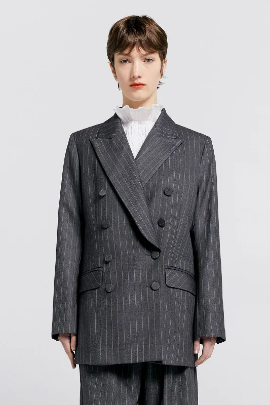 Karen Walker Kyoto Double Breasted Jacket - Pinstripe Suiting Charcoal