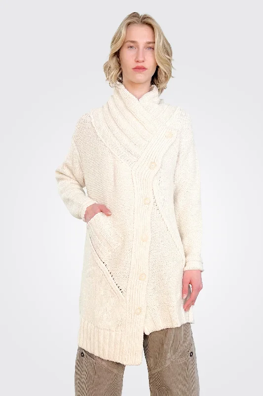 Knitted Detailed Cardigan - Bone