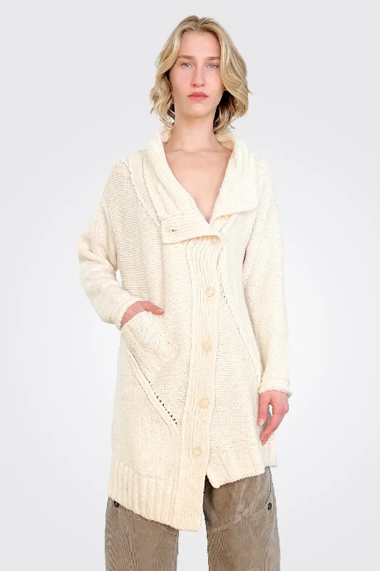 Knitted Detailed Cardigan - Bone