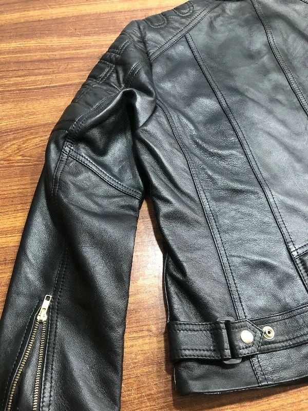 Ladies Black Slim Fit Biker Sheep Leather Moto Leather Classic Leather Jacket