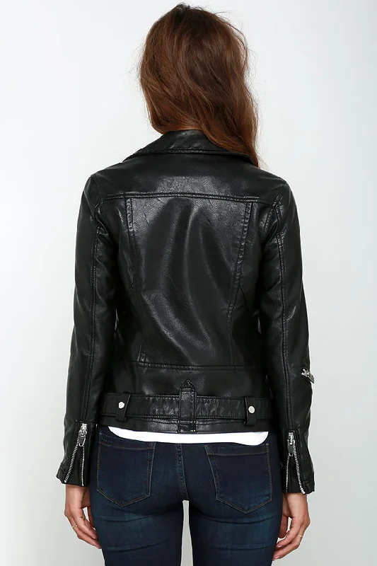 Ladies Women's Black Slim Fit Biker Lambskin Leather Moto Real Leather Jacket PLUS SIZES