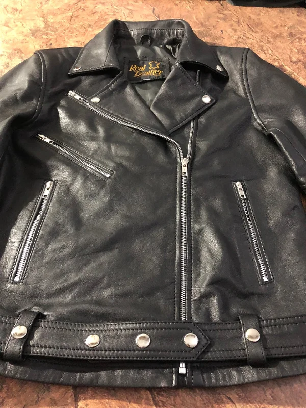 Ladies Women's Black Slim Fit Biker Lambskin Leather Moto Real Leather Jacket PLUS SIZES