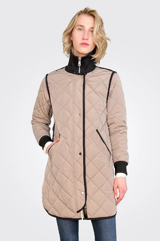 Libby Quilted Full Zip Coat - Taupe