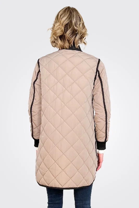 Libby Quilted Full Zip Coat - Taupe