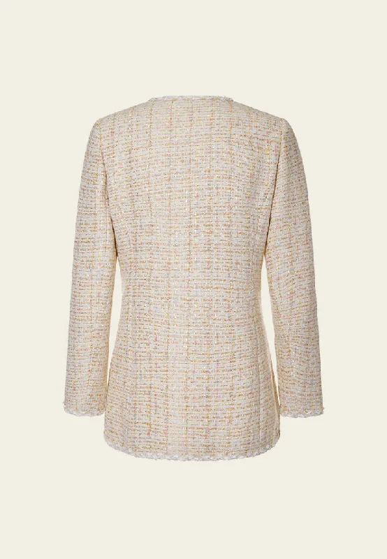 Lurex Checked Embellished-trim Coat