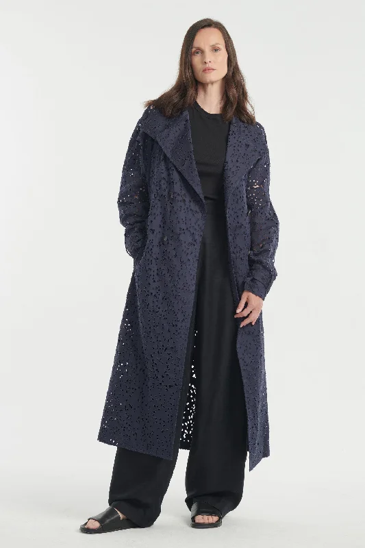 Navy blue perforated trench coat