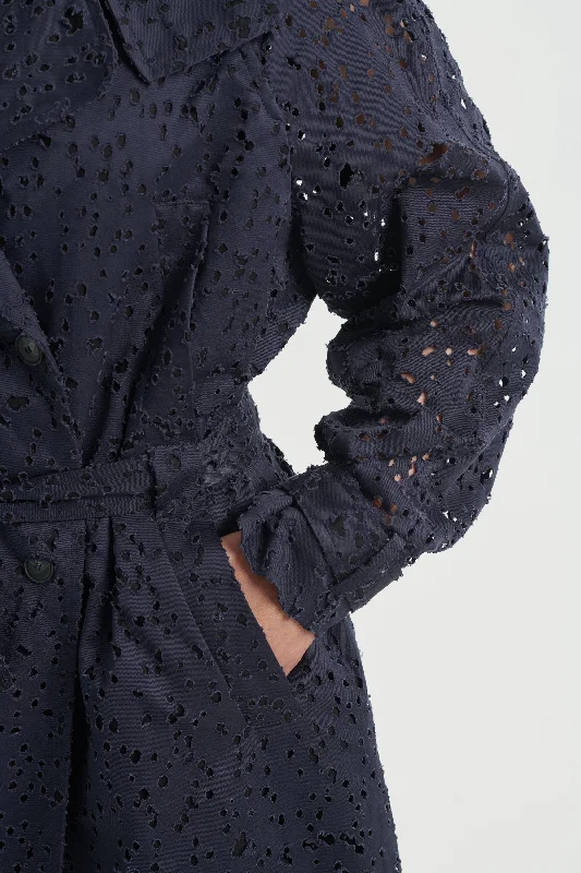 Navy blue perforated trench coat