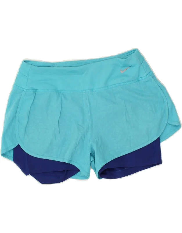 NIKE Womens Dri Fit Sport Shorts UK 10 Small Blue