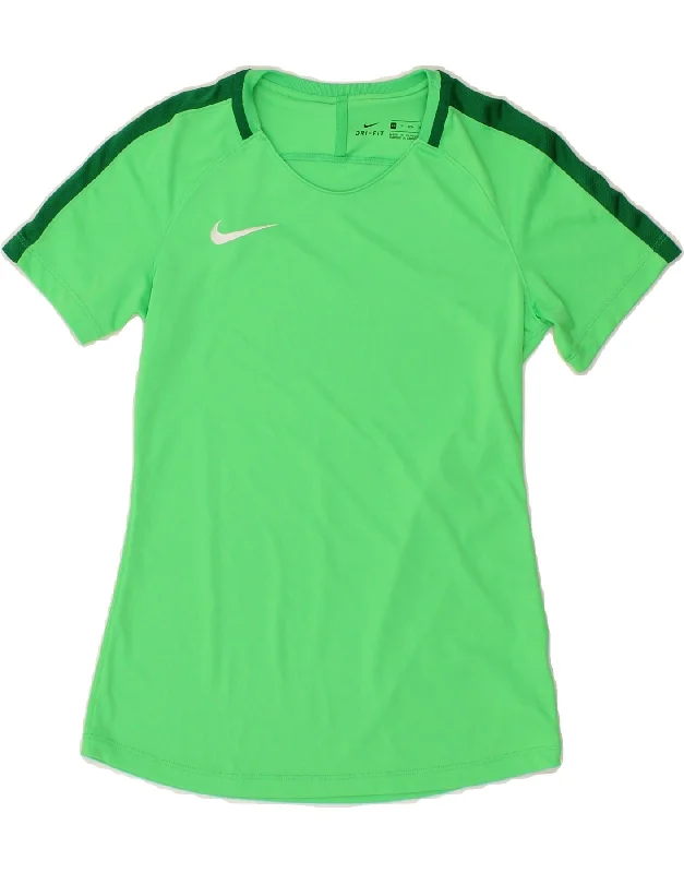 NIKE Womens Dri Fit T-Shirt Top UK 6 XS Green Colourblock