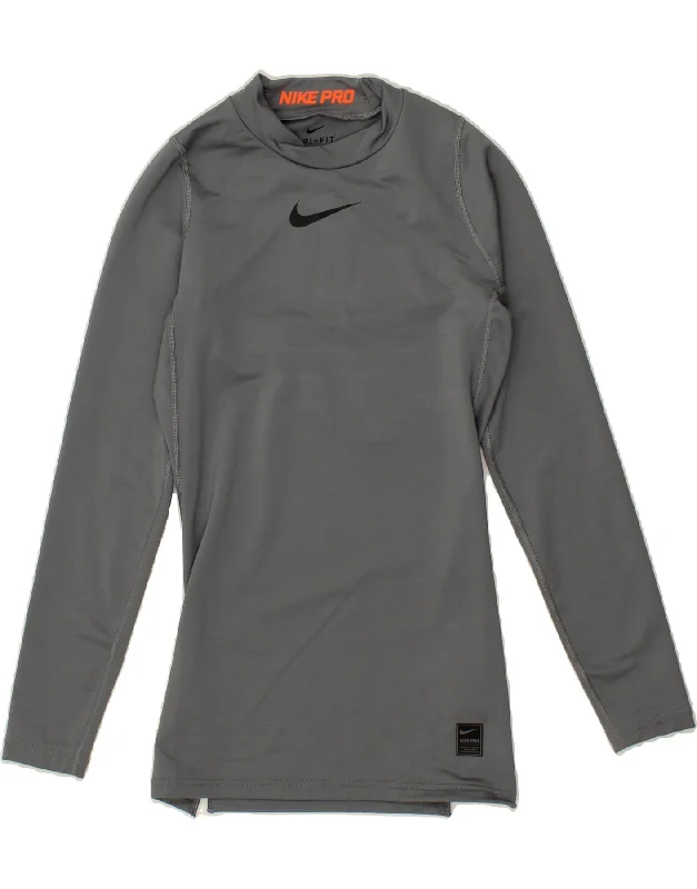 NIKE Womens Dri Fit Top Long Sleeve UK 10 Small Grey Polyester