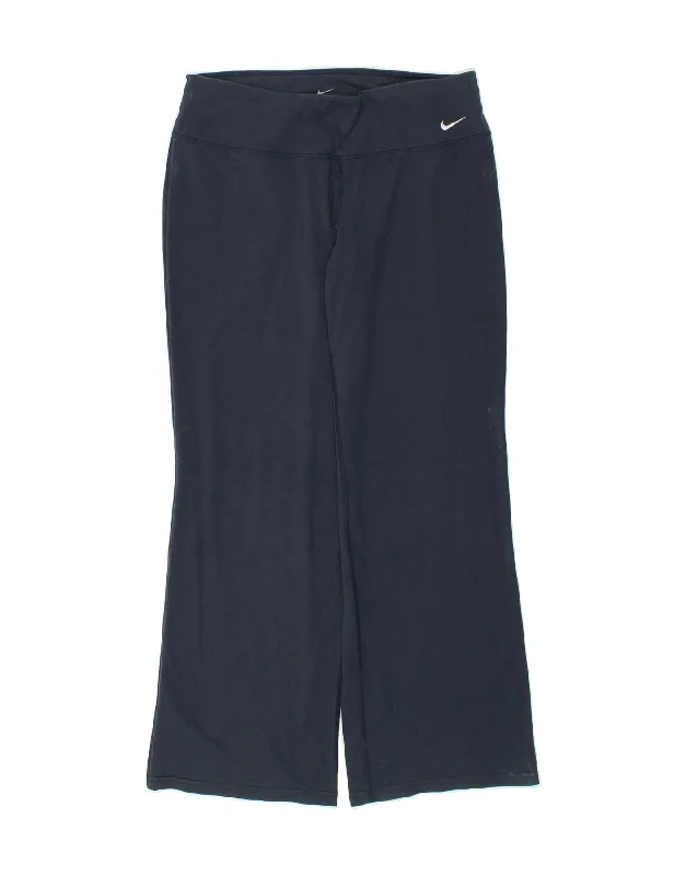 NIKE Womens Dri Fit Tracksuit Trousers UK 12 Medium Navy Blue Cotton