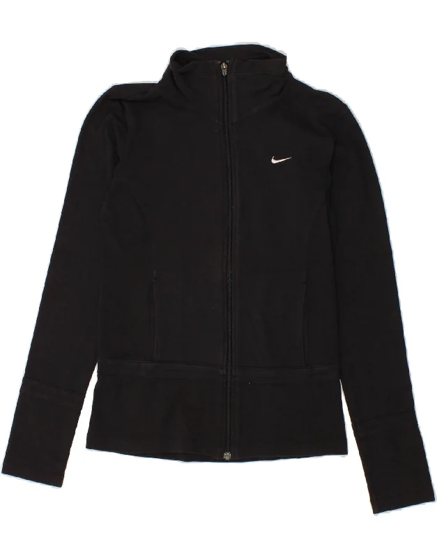 NIKE Womens Tracksuit Top Jacket UK 4/6 Small Black Cotton