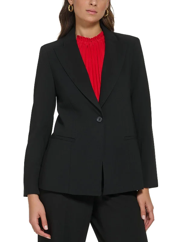 Petites Womens Notch Collar Suit Separate One-Button Blazer