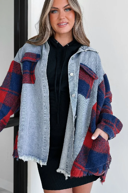 Praying For Patience Oversized Denim/Flannel Shacket (Denim Multi)