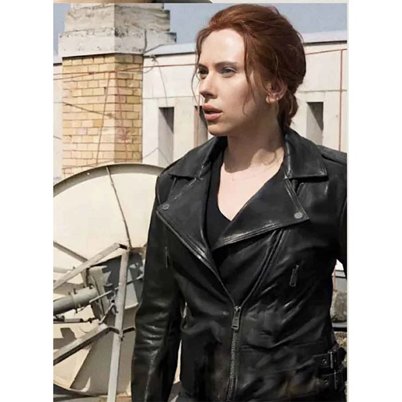 Scarlett Johansson Leather Biker Jacket Black