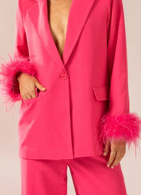 Shake It Off Feather Blazer - Magenta