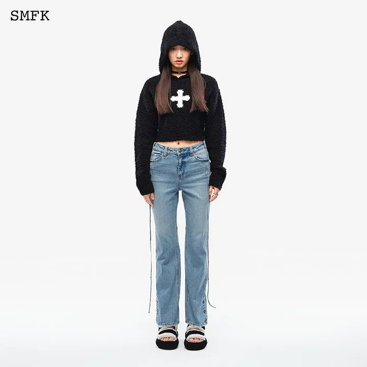 SMFK Women Compass Wool Knit Short Hoodie