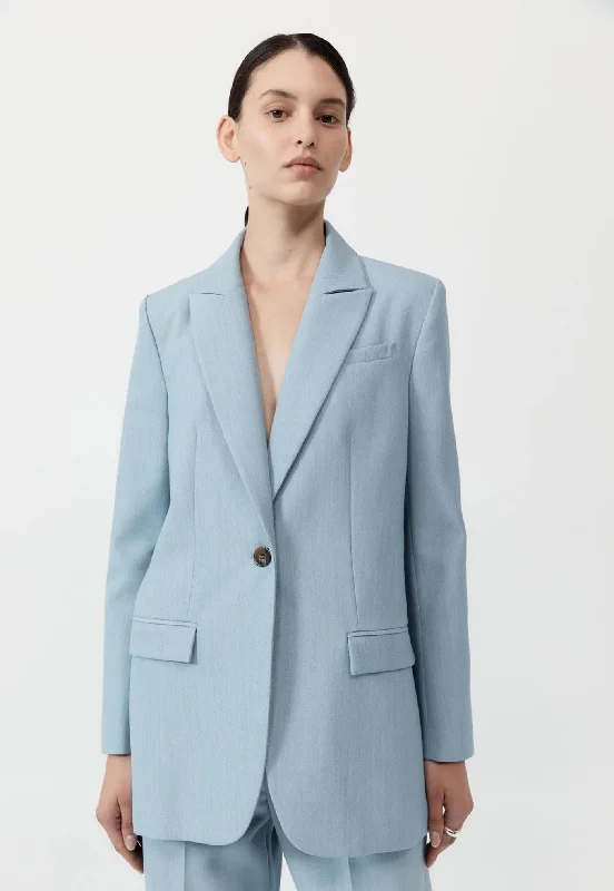 Single Button Tailored Blazer - Stone Blue