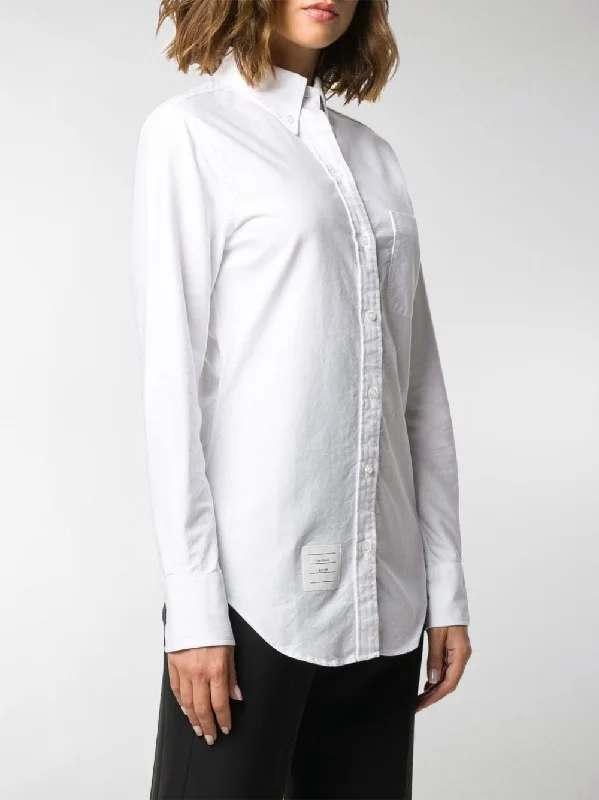 THOM BROWNE Women Classic Point Collar Shirt W/ RWB Grosgrain Placket In Oxford