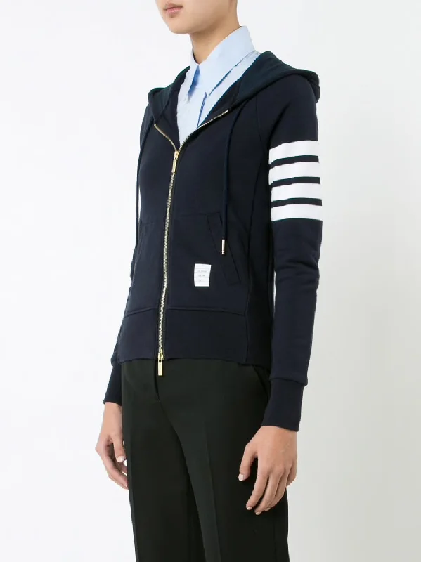 THOM BROWNE Women Zip Up Hoodie In Classic Loop Back With Engineered 4 Bar