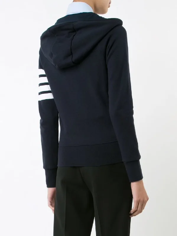 THOM BROWNE Women Zip Up Hoodie In Classic Loop Back With Engineered 4 Bar