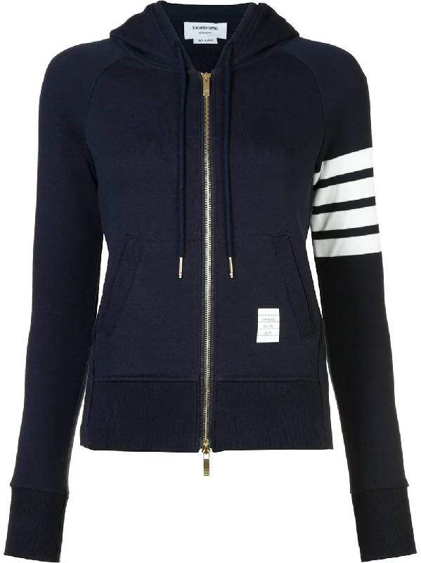 THOM BROWNE Women Zip Up Hoodie In Classic Loop Back With Engineered 4 Bar