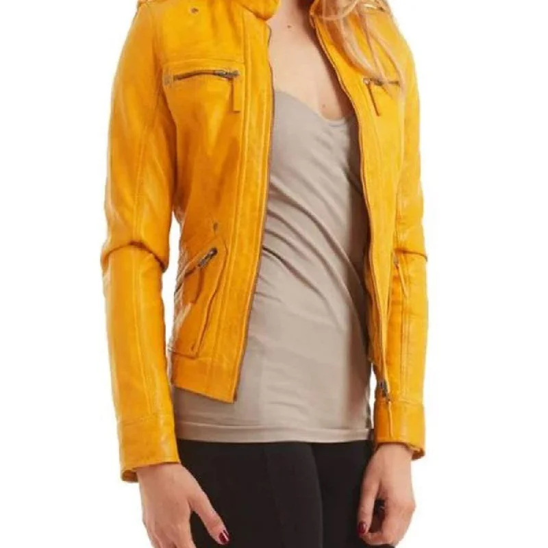 Women's Biker Yellow Leather Jacket