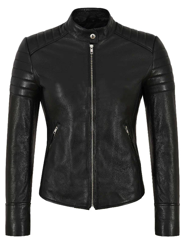 WOMENS REAL LEATHER CASUAL BLACK DESIGNER JACKET CLASSIC PLAIN SHEEP LEATHER JACKET