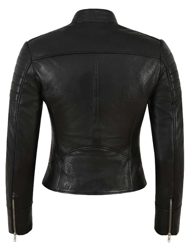 WOMENS REAL LEATHER CASUAL BLACK DESIGNER JACKET CLASSIC PLAIN SHEEP LEATHER JACKET