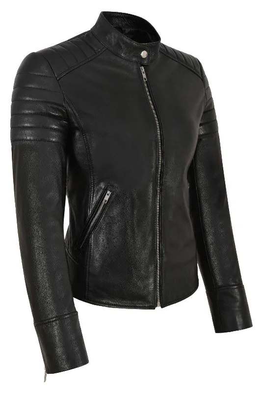 WOMENS REAL LEATHER CASUAL BLACK DESIGNER JACKET CLASSIC PLAIN SHEEP LEATHER JACKET