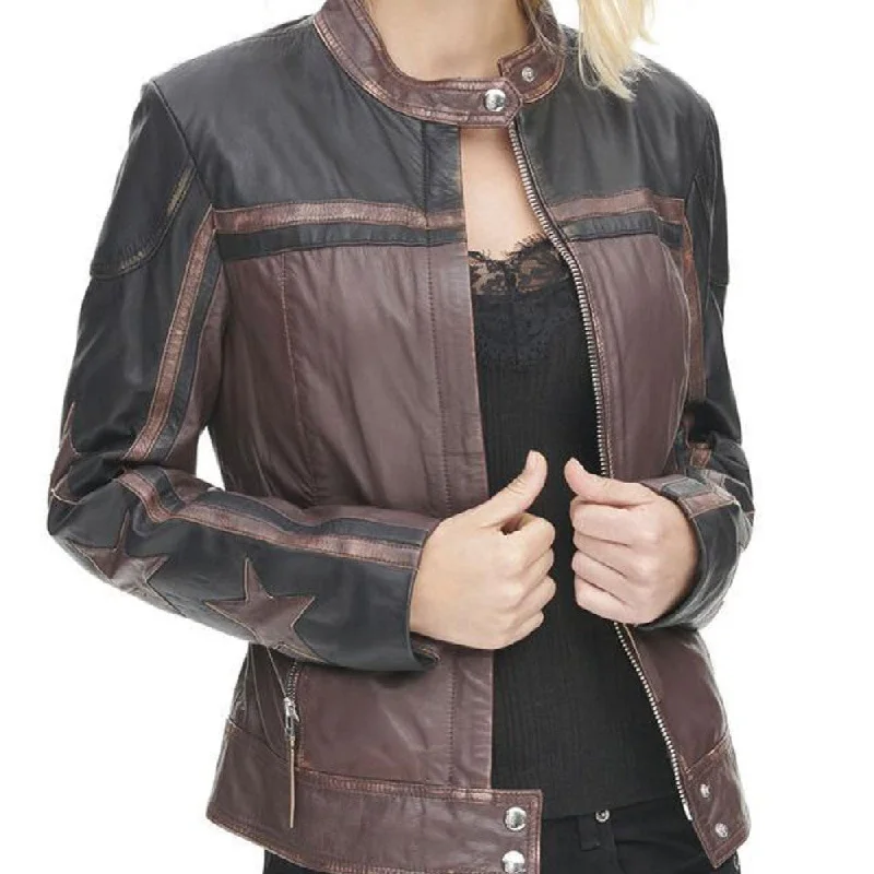 Women's Sleeves Design Motorcycle Leather Jacket