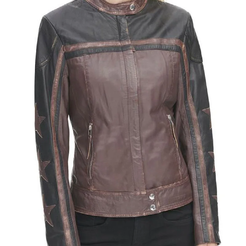 Women's Sleeves Design Motorcycle Leather Jacket