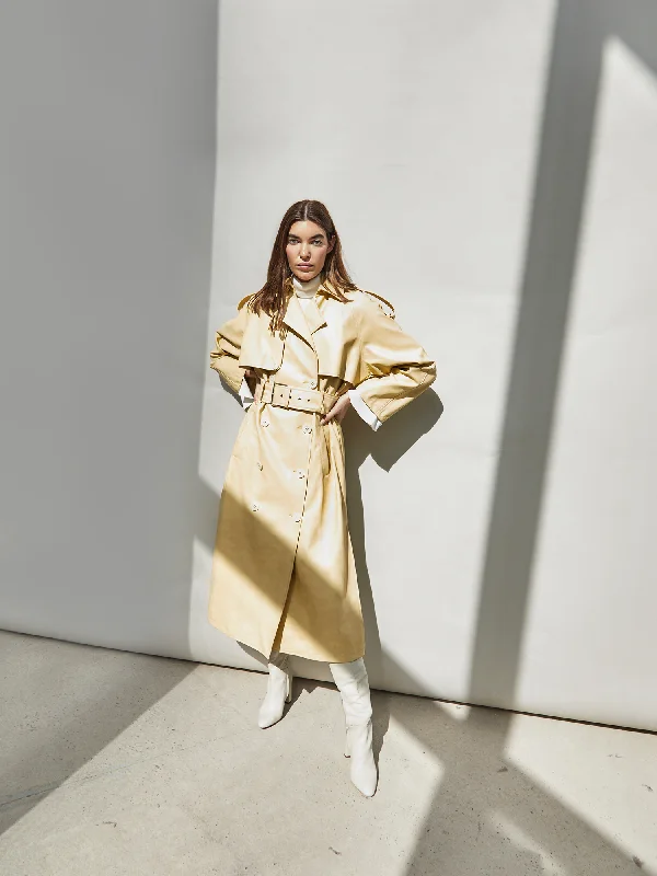 Glamorous Yellow Faux Leather Longline Trench Coat