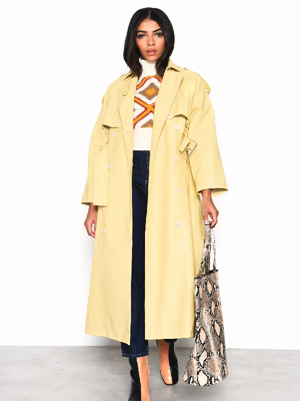 Glamorous Yellow Faux Leather Longline Trench Coat